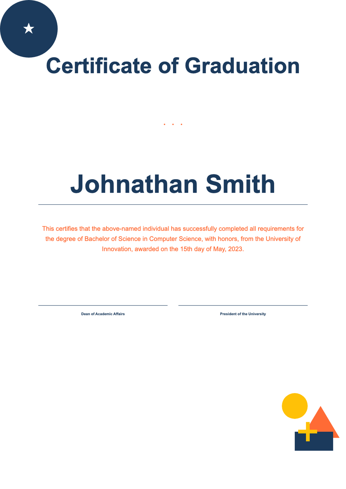 Modern colorful graduation certificate template with geometric accents_variant_3